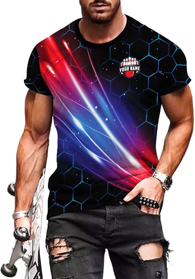 Custom Black Team Bowling T Shirt For Men, Custom Team Honeycomb Bowling Shirt BZ0030