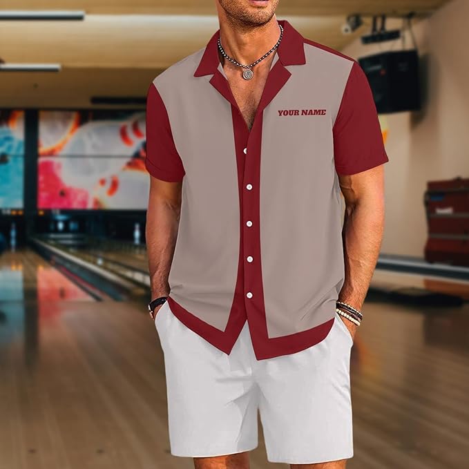 Custom Vintage Bowling Hawaiian Shirt For Men, Custom Vintage Red Bowling Team Shirt BZ0018