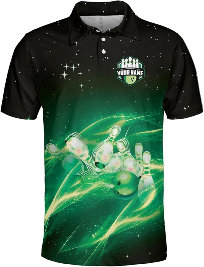 Custom Team Black And Blue Bowling Polo Shirt For Men, Custom Bowling Shirt BZ0035