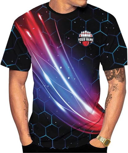 Custom Black Team Bowling T Shirt For Men, Custom Team Honeycomb Bowling Shirt BZ0030