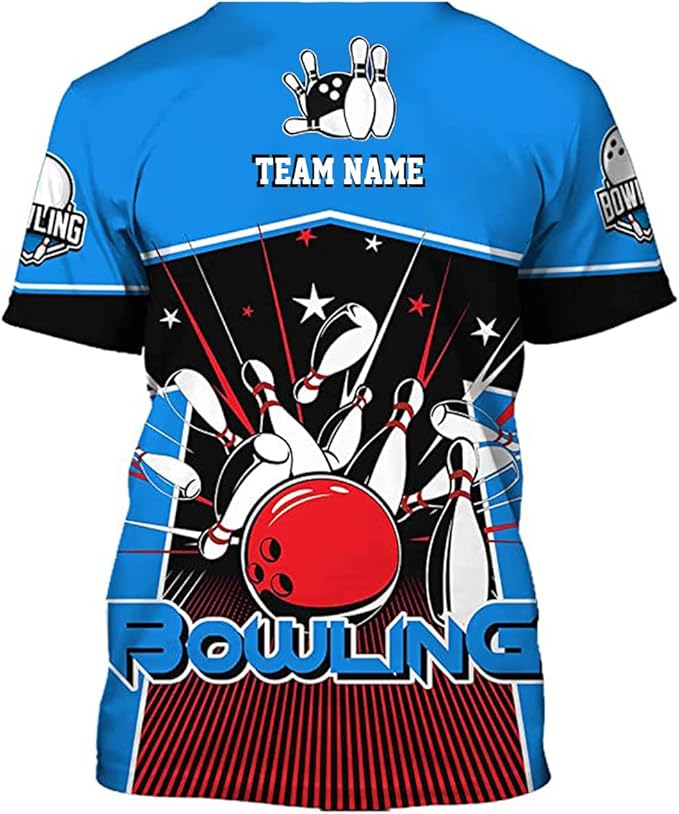 Custom Blue Team Bowling T Shirt For Men And Women, Custom Team Bowling Shirt BZ0067