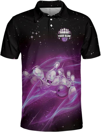 Custom Team Black And Blue Bowling Polo Shirt For Men, Custom Bowling Shirt BZ0035