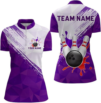 Custom White And Blue Team Bowling Jersey Shirt For Women, Custom Bowling Team Shirts BZ0062