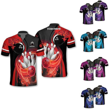 Custom Red Flame Bowling Jersey Shirt For Men, Custom Flame Bowling Team Shirt BM0291