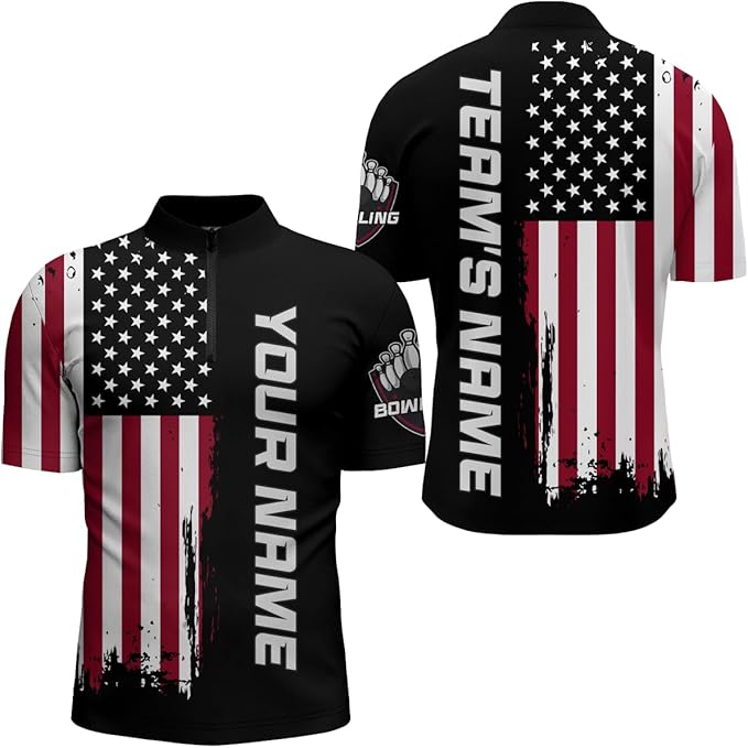 Custom American Flag Bowling Polo Shirt For Men, Custom Patriotic Bowling Team Shirts BZ0100