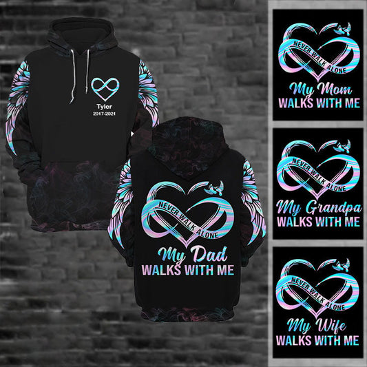 Never Walk Alone My Love Walks With Me Personalized All Over Print Hoodie SO1517