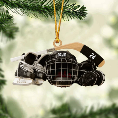 Personalized Christmas Ornament - Hockey Skates Helmet And Stick Gift For Hockey Lover OO1806