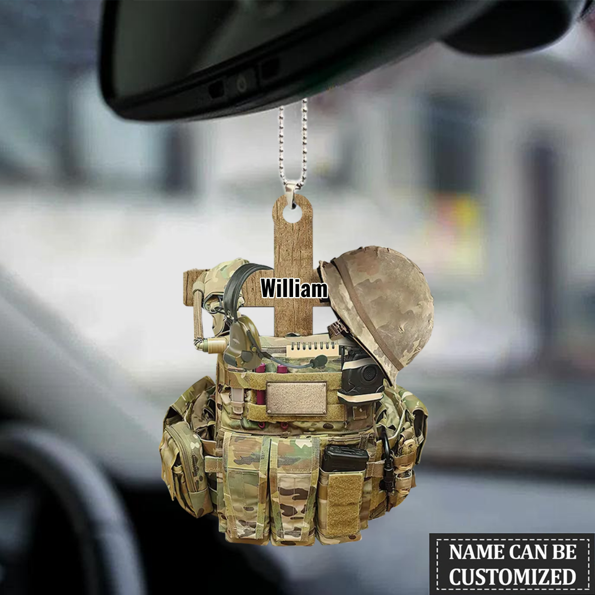 Personalized Acrylic Car Hanging Ornament Christian Veteran Soldier Jesus Cross Backpack Boost Gift OO0103