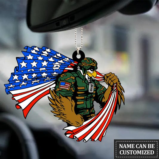 Veteran eagle and dogtag Personalized Flat Car Ornament, Veteran Car Hanging Ornaments OO0134