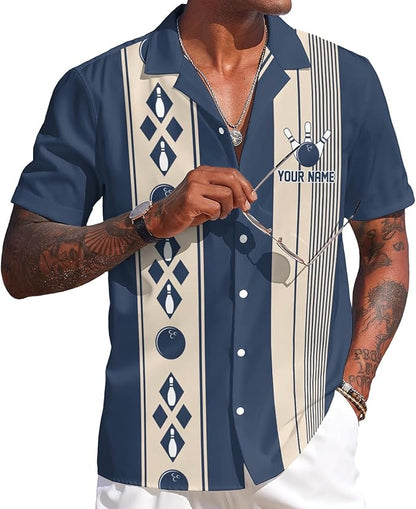 Custom Blue Vintage Bowling Hawaiian Shirt For Men, Custom Vintage Bowling Team Shirts BZ0118