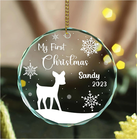 Baby First Christmas Personalized Deer Glass Ornament, Custom Glass Ornament Gift For Baby, Custom New Baby Ornament, Crystal Ornament OA0015