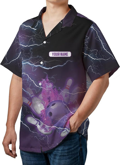 Custom Purple Flame Bowling Jersey Shirt For Men, Custom Flame Bowling Team Shirts BZ0044