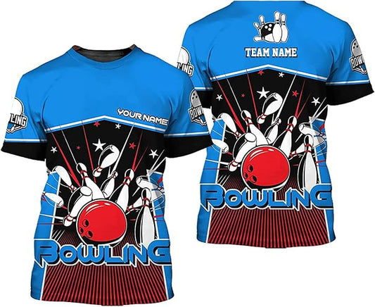 Custom Blue Team Bowling T Shirt For Men And Women, Custom Team Bowling Shirt BZ0067