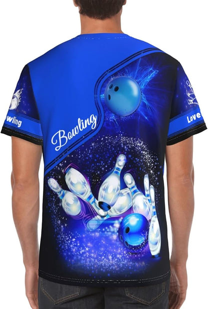 Custom Blue Bowling T Shirt For Men, Custom Bowling Shirt BZ0076