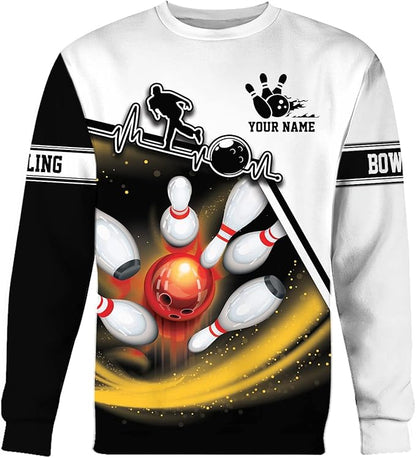 Custom Black And White Bowling T Shirt For Men, Custom Bowling Shirt BZ0055