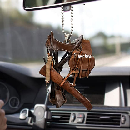 Personalized Horse Lover Cowboy Saddle Car Hanging Ornament, Car Decor For Cowboy OO0109