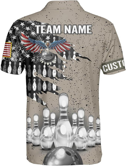 Custom American Eagle Bowling Polo Shirt For Men, Custom Bowling Team Shirts BZ0101