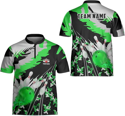 Custom Green Team  Bowling Jerseys Shirt For Men And Women, Custom Camo Bowling Team Shirts BZ0168