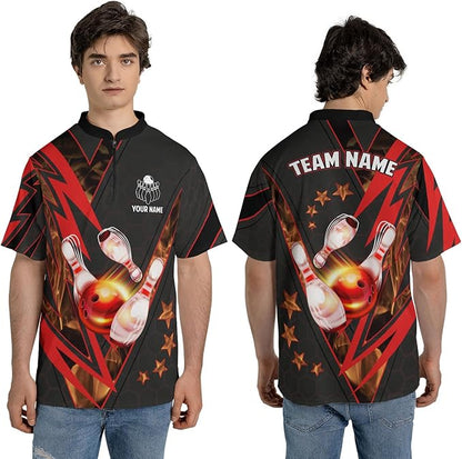 Custom Black And Red Team Bowling Jerseys Shirt For Men, Custom Bowling Team Shirt BZ0080