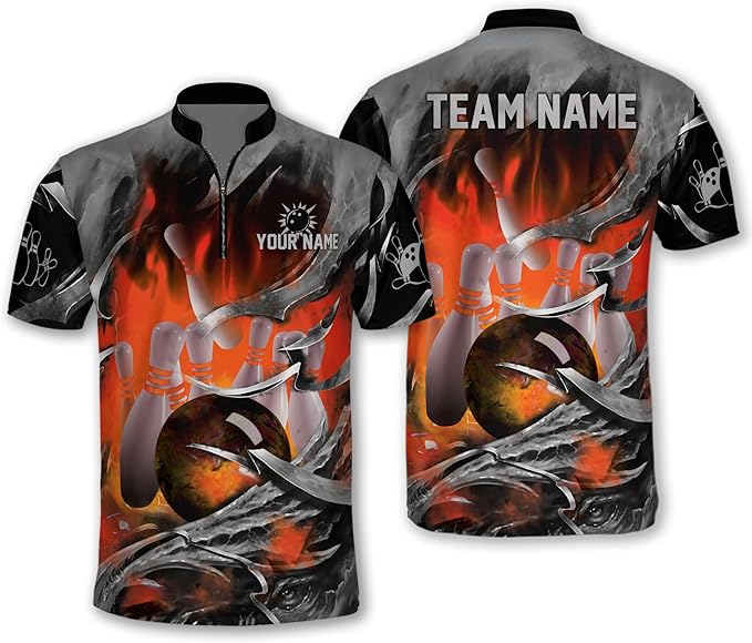 Custom Red Flame Bowling Jersey Shirt For Men, Custom Flame Bowling Team Shirt BM0287