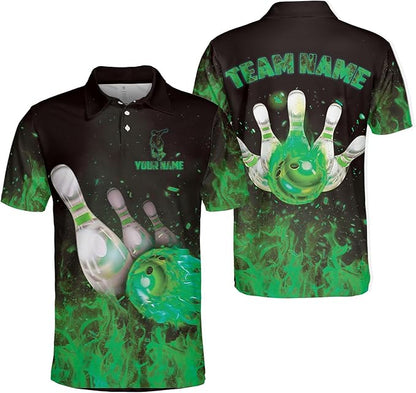 Custom Flame Bowling Polo Shirt For Men, Custom Flame Bowling Team Shirts BZ0090