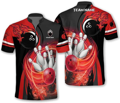 Custom Red Flame Bowling Jersey Shirt For Men, Custom Flame Bowling Team Shirt BM0291