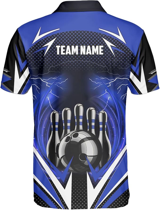 Custom Black And Blue Team Bowling Polo Shirt For Men, Custom Bowling Team Shirt BZ0075