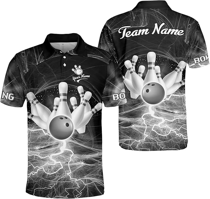 Custom Red Team Bowling Polo Shirt For Men, Custom Thunder Bowling Team Shirts  BZ0073