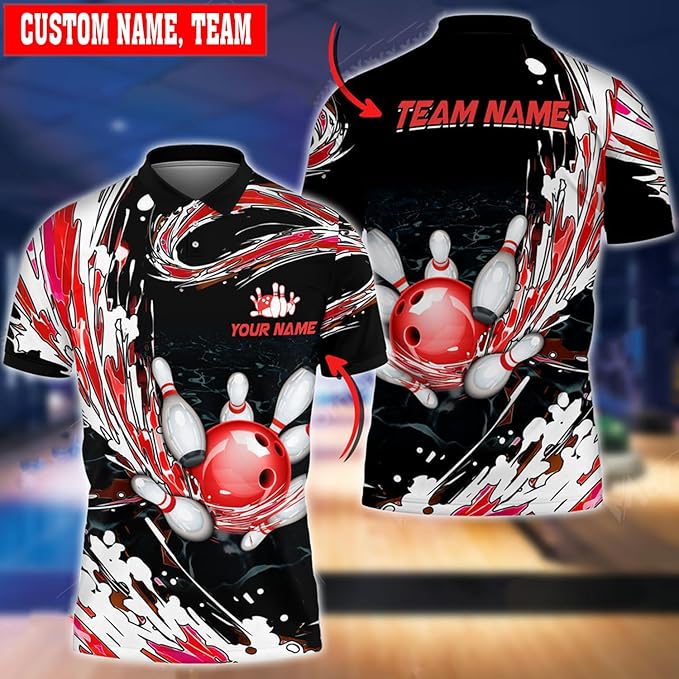 Custom Team Black And Blue Bowling Polo Shirt For Men, Custom Team Bowling Shirt BZ0026