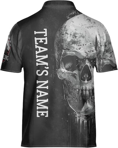 Custom Skull Bowling Jersey Shirt For Men, Custom Team Black Bowling Shirt Skull BZ0143