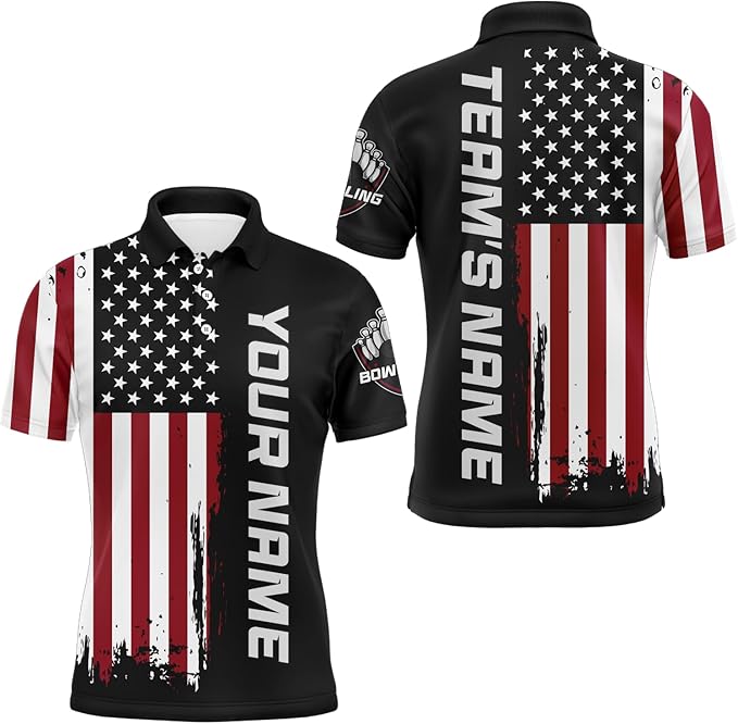 Custom American Flag Bowling Polo Shirt For Men, Custom Patriotic Bowling Team Shirts BZ0100