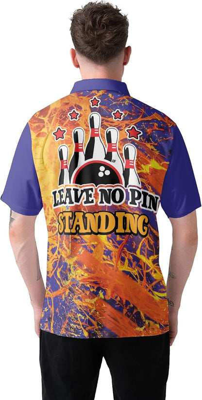 King Pins Leave No Pin Standing Bowling Polo Shirt For Men, Orange Bowling Shirt BZ0108