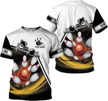 Custom Black And White Bowling T Shirt For Men, Custom Bowling Shirt BZ0055