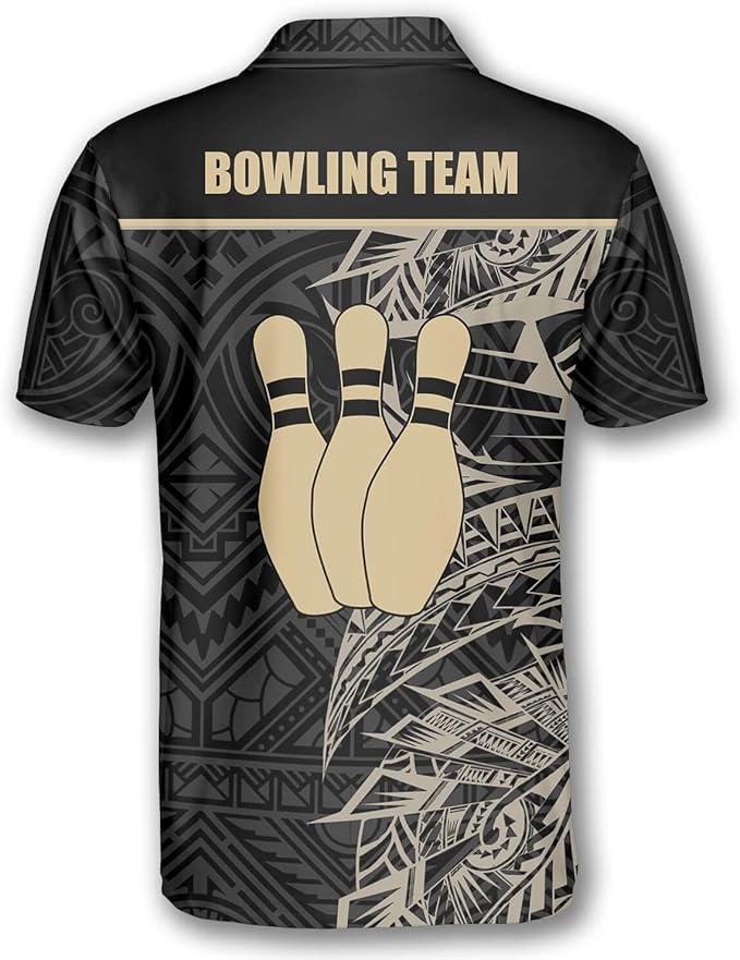 Custom Black And Gold Team Bowling Polo Shirt For Men, Custom Team Tribal Bowling Shirt BZ0169