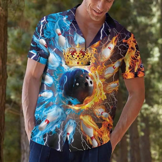 Flame Bowling Hawaiian Shirt For Men, Flame Bowling Shirt BZ0140