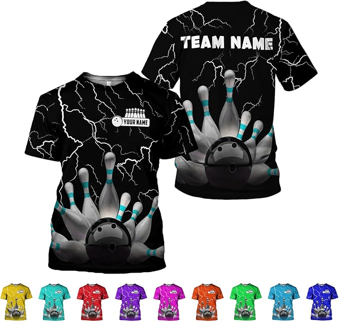 Custom Team Black Bowling T Shirt For Men And Women, Custom Thunder Bowling Team Shirt BZ0068