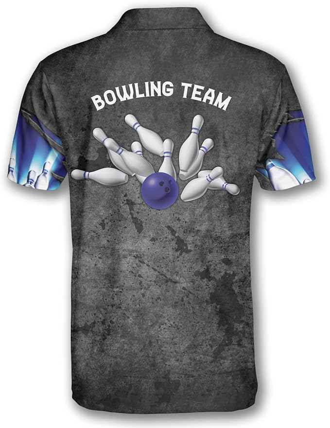 Custom Team Black And Blue Bowling Polo Shirt For Men, Custom Bowling Team Shirt BZ0064