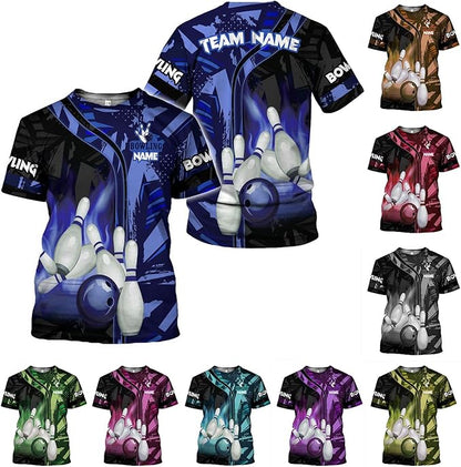 Custom Black And Blue Team Bowling T Shirt For Men Women, Custom Bowling Shirt BZ0061