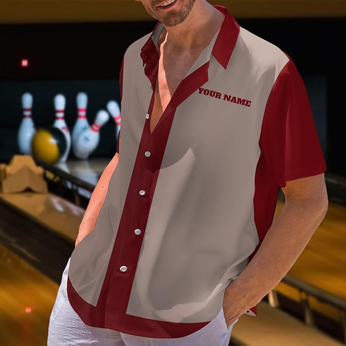 Custom Vintage Bowling Hawaiian Shirt For Men, Custom Vintage Red Bowling Team Shirt BZ0018