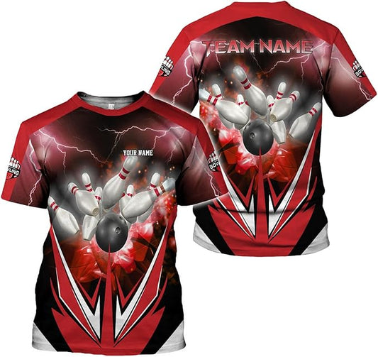 Custom Red Team Bowling T Shirt For Men And Women, Custom Thunder Bowling Team Shirts BZ0081