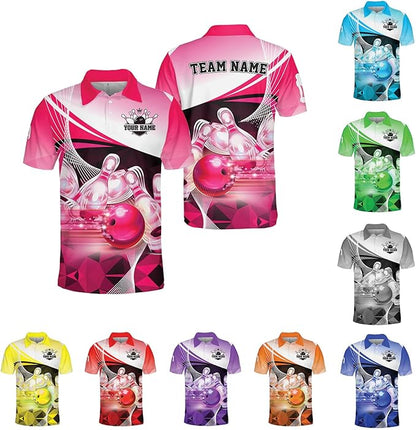 Custom Team Pink Bowling Polo Shirt For Men, Custom Bowling Shirt BZ0037