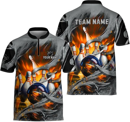 Custom Team Bowling Jerseys Shirt For Men Women, Custom Black And Blue Bowling Shirt BZ0003