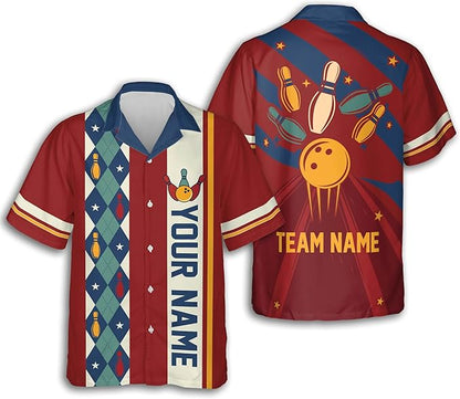 Custom Retro Bowling Hawaiian Shirt For Men Women, Custom Team Red Retro Bowling Shirt HB0171