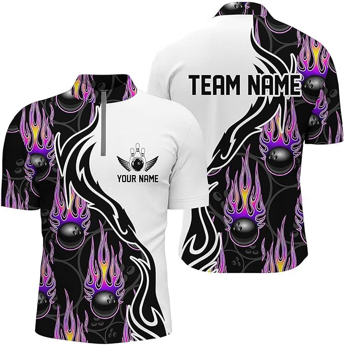 Custom Flame Ball Bowling Jersey Shirt For Men, Custom Flame Bowling Team Shirts BZ0130