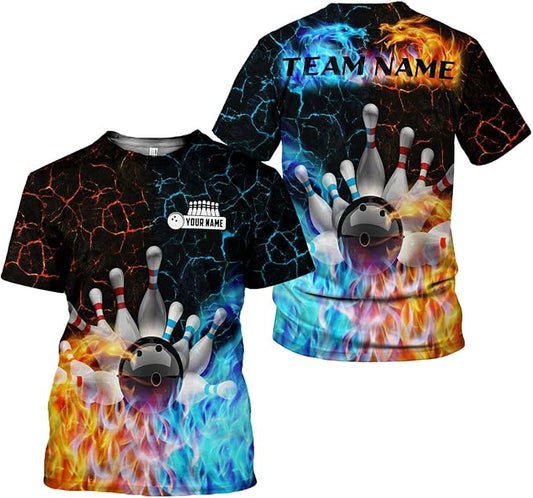 Custom Flame Bowling T Shirt For Men, Custom Flame Bowling Team Shirt BZ0136