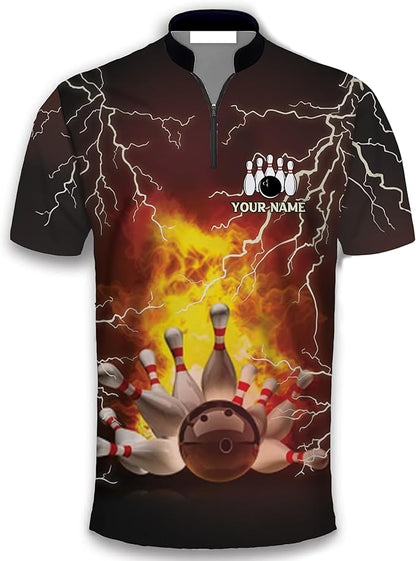 Custom Flame Bowling Jersey Shirt For Men, Custom Team Flame Bowling Shirt BZ0126