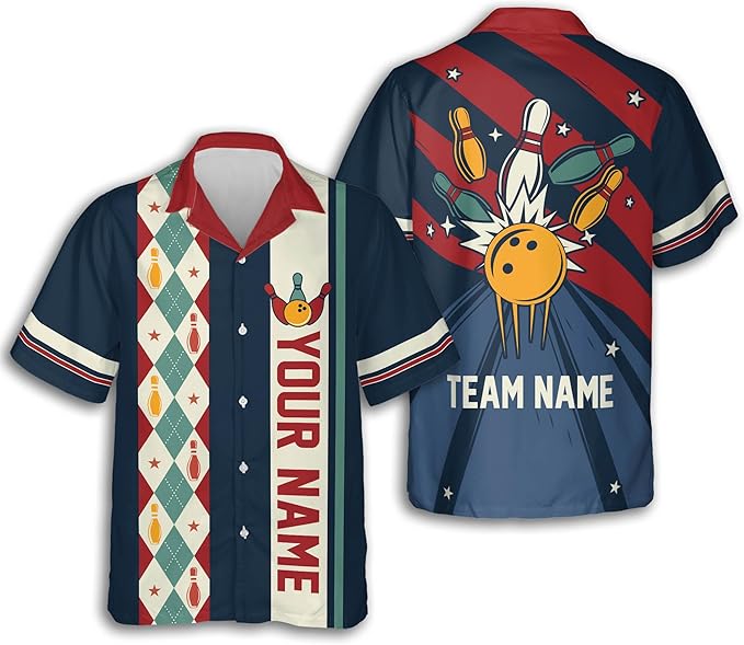 Custom Retro Bowling Hawaiian Shirt For Men Women, Custom Team Red Retro Bowling Shirt HB0171