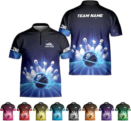 Custom Team Blue Bowling Jerseys Shirt For Men And Women, Custom Bowling Shirt BZ0072