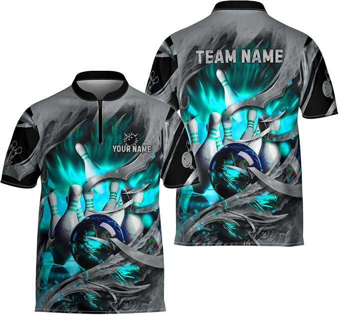 Custom Team Bowling Jerseys Shirt For Men Women, Custom Black And Blue Bowling Shirt BZ0003