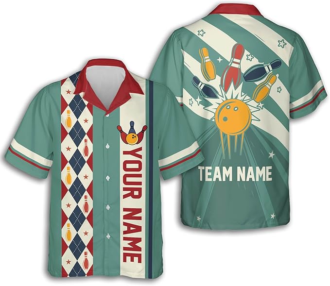 Custom Retro Bowling Hawaiian Shirt For Men Women, Custom Team Red Retro Bowling Shirt HB0171